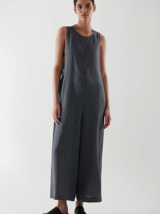 COS Pants - COS Sleeveless Wide-Leg Linen Jumpsuit in Dark Gray, S